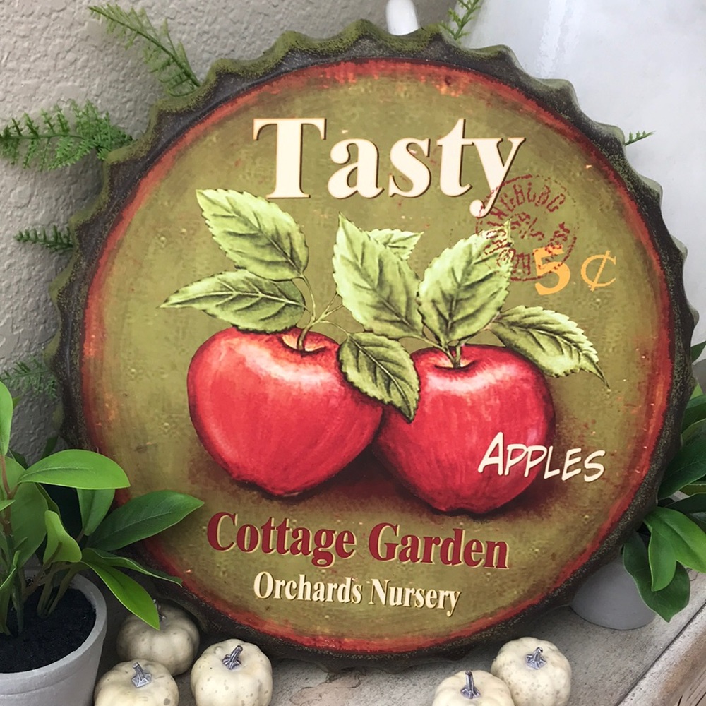 Rustic Farmhouse vintage fall harvest metal sign with Apples